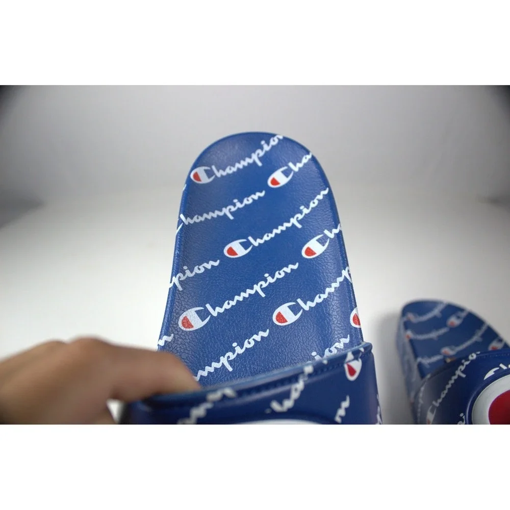 Champion IPO Repeat Mens US 8 M Slide Sandals Royal Blue White Slip On Casual